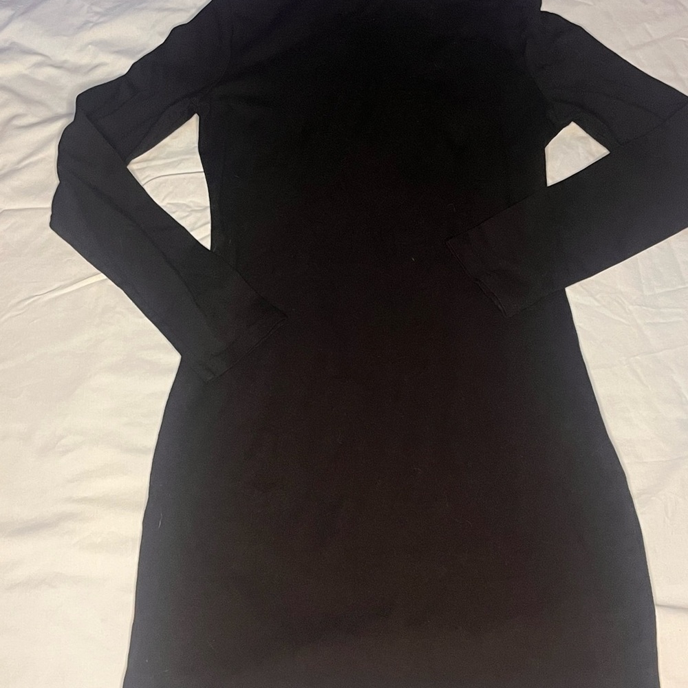 Fitted Black Turtleneck Long Sleeve Dress